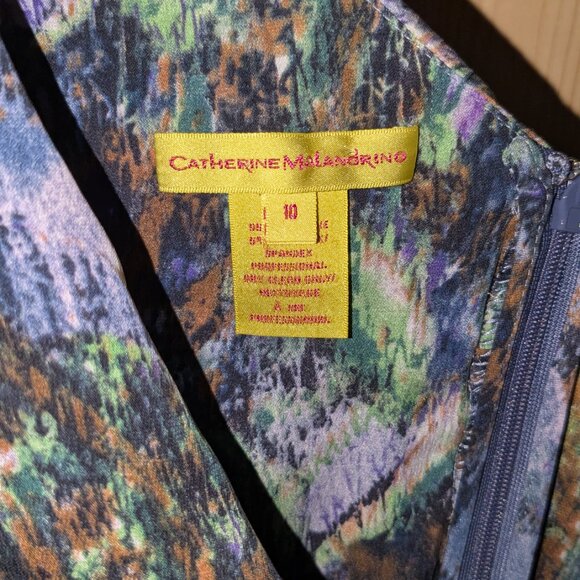 CATHERINE MALANDRINO Silk Sleeveless Dress Size 10 Sheath Knee Length V Neck Zip - Picture 8 of 13